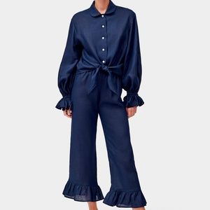 Rumba Linen Lounge Suit in Navy